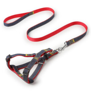 Adjustable dog leash, harness, golden retriever leash, denim harness, fabric pet leash.