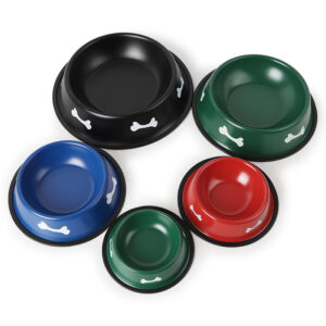 Stainless steel anti-tipping dog bowl, color steel painted pet dog bowl, cat bowl, drinking and water combination, thickened dog food bowl