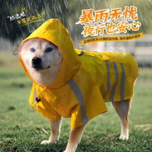Reflective raincoat for pets, two-legged raincoat for pets, windproof and rainproof, hooded waterproof raincoat for dogs.