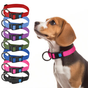 Customizable pet collars with customer logos; adjustable pet collars/neck rings.